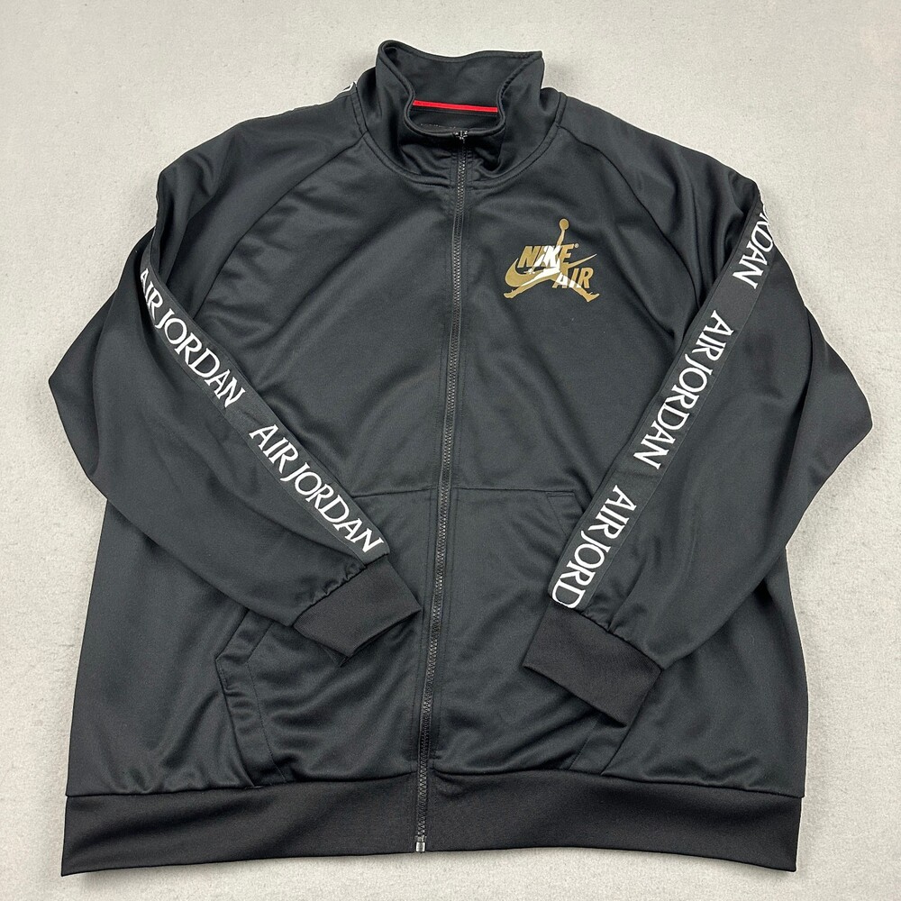 Jordan Track Jacket Men 2XL Black Gold Jumpman Taped Sleeve Tricot Warmup XXL